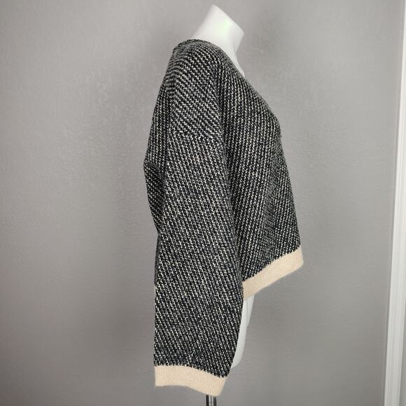 J.Crew Jacquard V-Neck Lady Jacket Cardigan Wool Blend Black/Cream Size Large - Picture 3 of 14